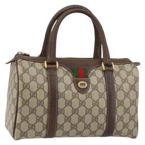 GUCCI GG Supreme Web Sherry Line Boston Bag PVC Beige Gold 40 02 006 Auth BA8851